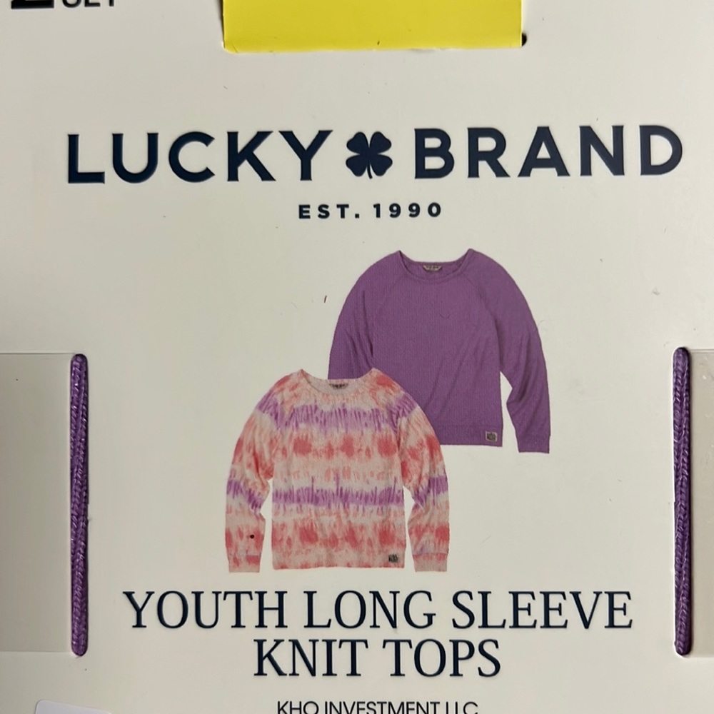 NEW! Girls Lucky brand 2 pack long sleeve tops Purple/tye dye 7/8